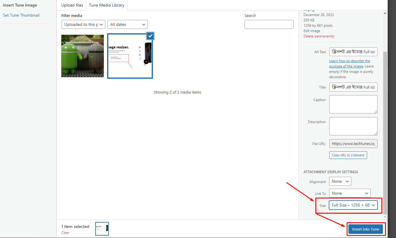 স্ক্রিনশট ইমেজ Large সাইজ থেকে Full Size অপশনটি সিলেক্ট