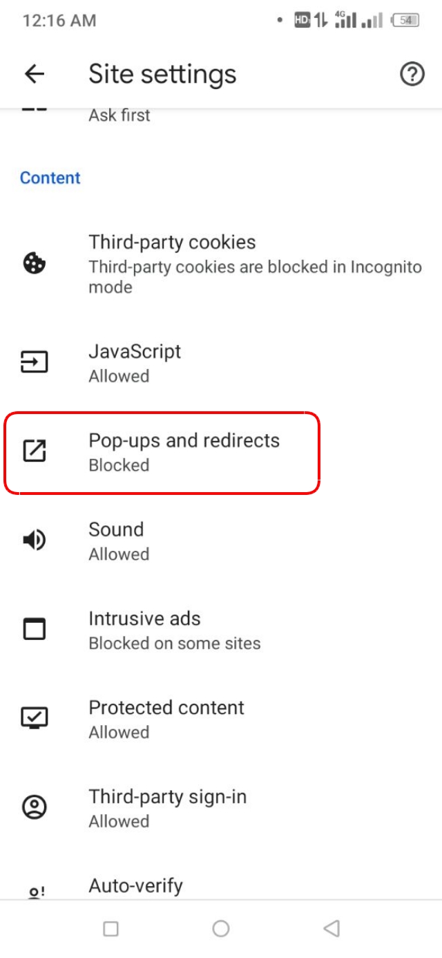Pop-ups and redirects অপশন