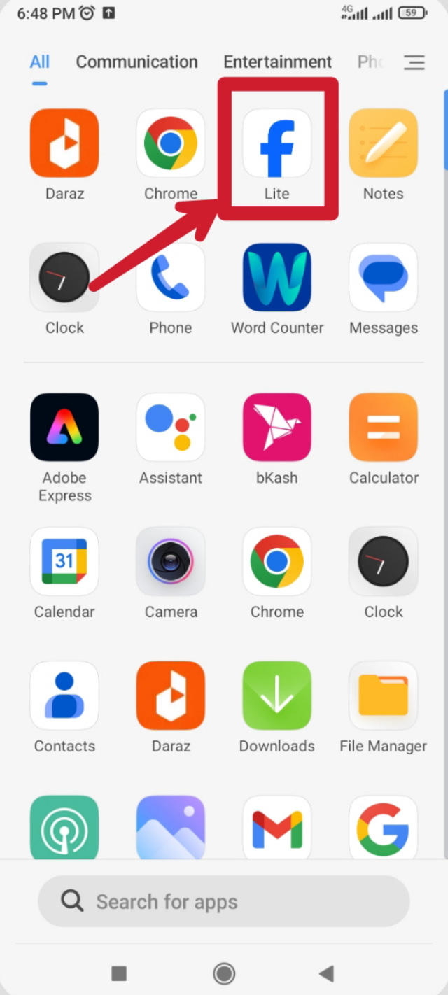 ফেসবুক Apps এ ক্লিক করুন