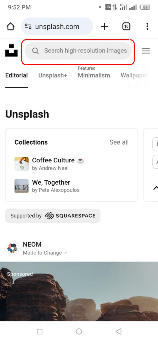 Unsplash ওয়েবসাইট থেকে ইমেইজ সার্চ