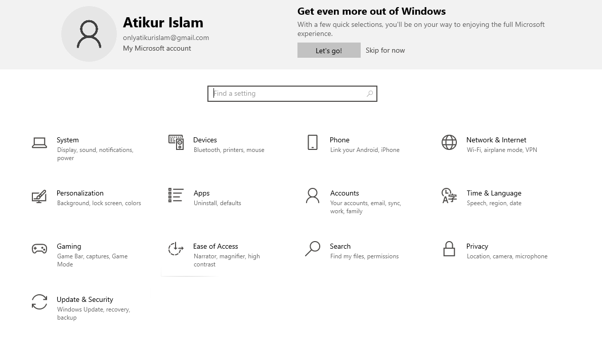 Settings থেকে Updates and Security অপশন