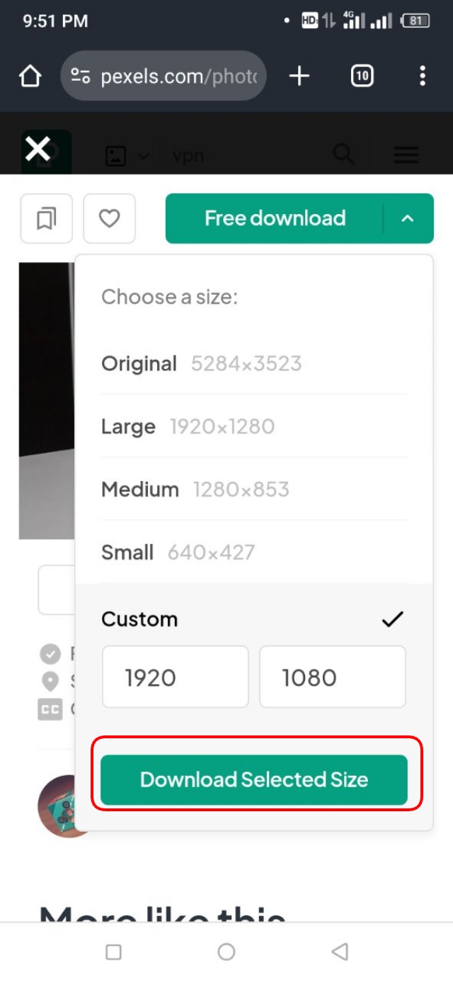 Download Selected Size