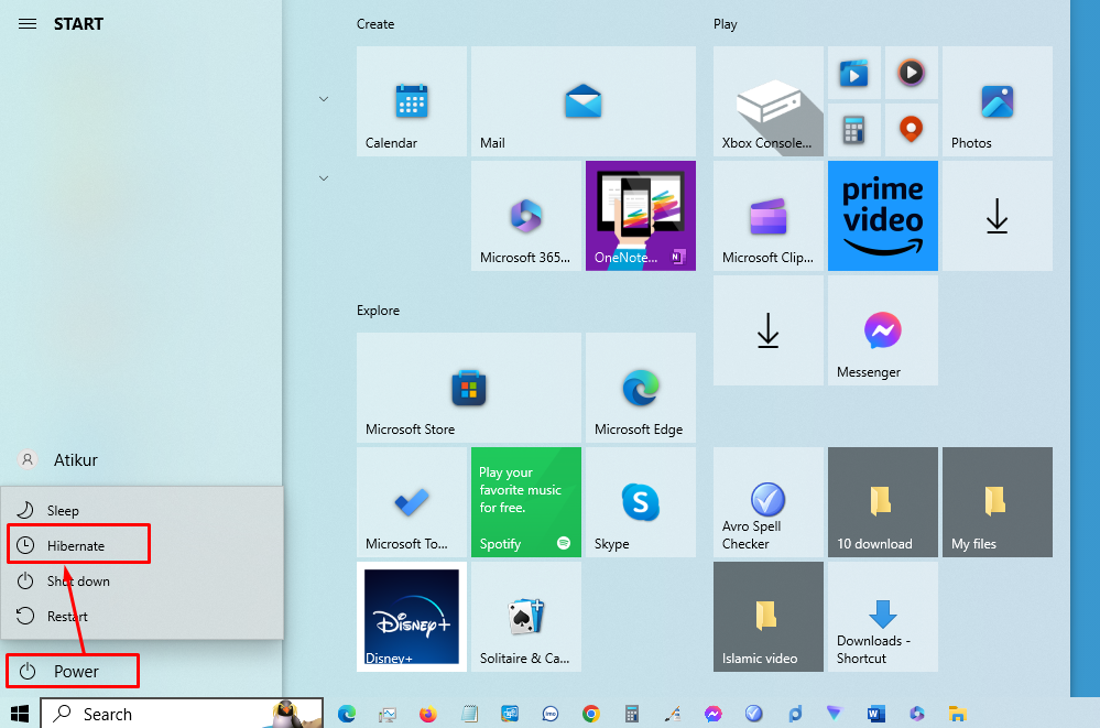 Start Menu মেনু থেকে পিসি Hibernate করে রাখা