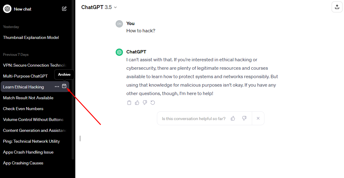 Archive অপশনে ক্লিক করুন এবং ‌Archive Chat