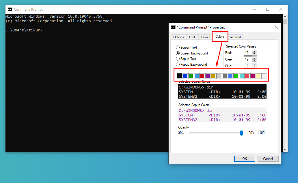 Colors সিলেক্ট