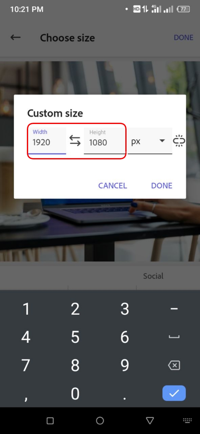 Widget এর বক্সে 1920 এবং Height হিসেবে 1080 লিখে দিন