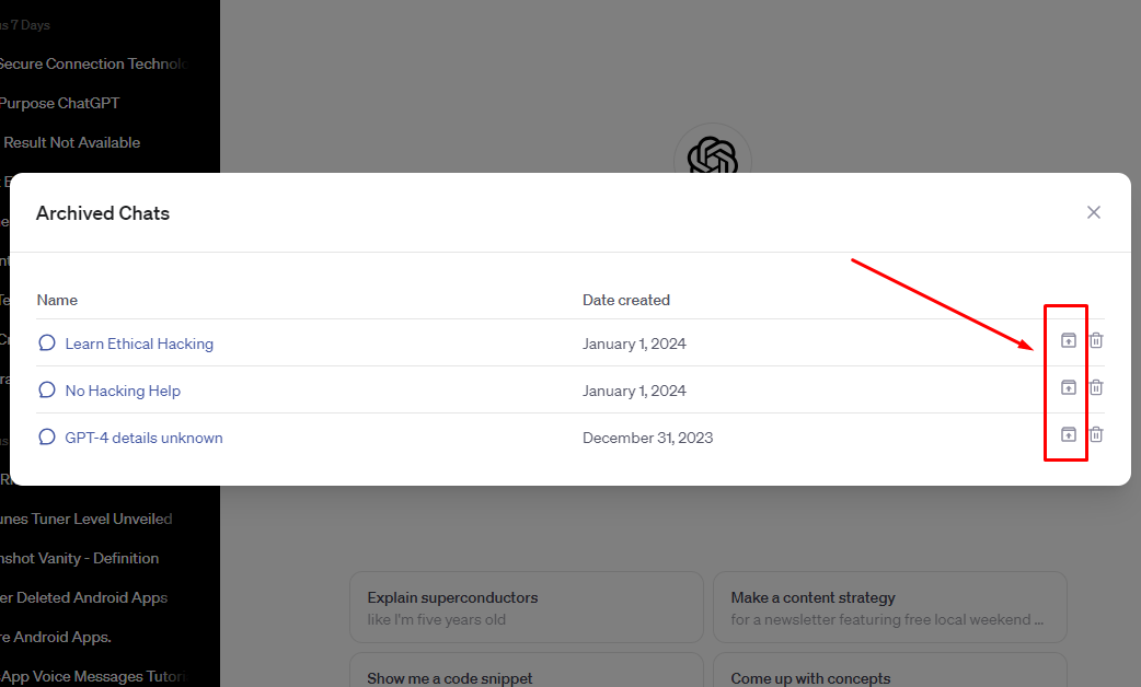 ChatGPT তে হাইড করা গোপনীয় মেসেজ Archive করার অপশন