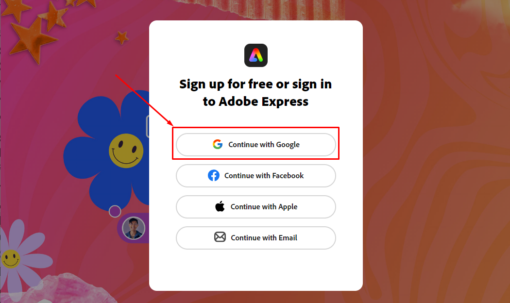 গুগল অ্যাকাউন্ট দিয়ে Adobe Express এ সাইন আপ