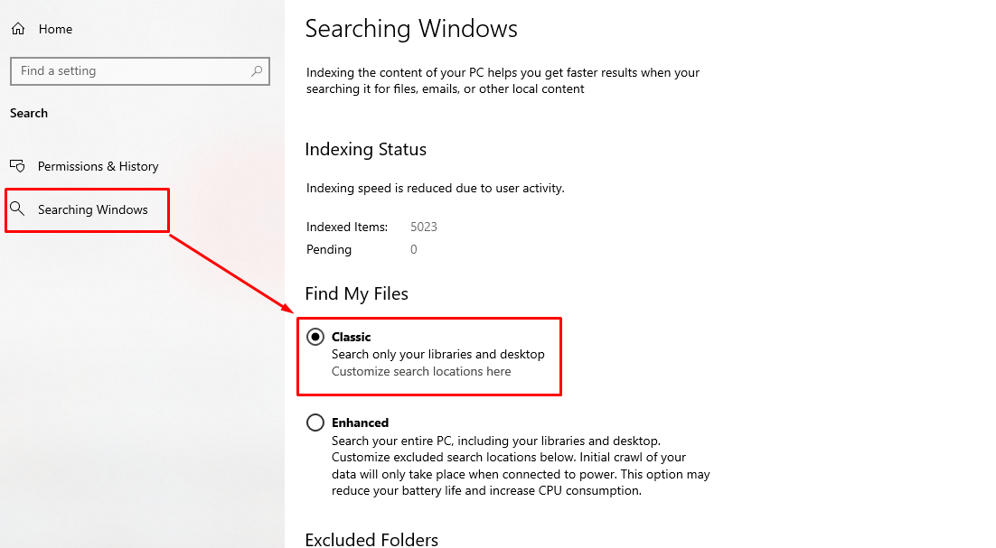 সার্চ সেটিংস হিসেবে Classic সিলেক্ট