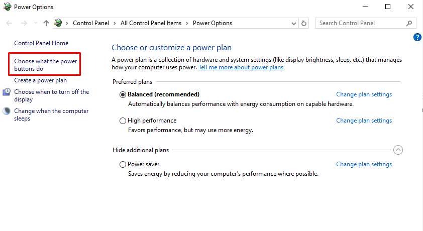 Choose what the power buttons do অপশনে ক্লিক