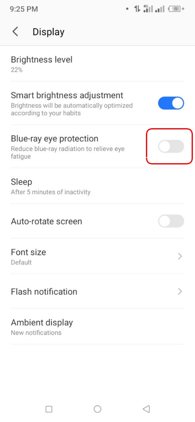 Blue-ray eye protection চালু করার সেটিংস