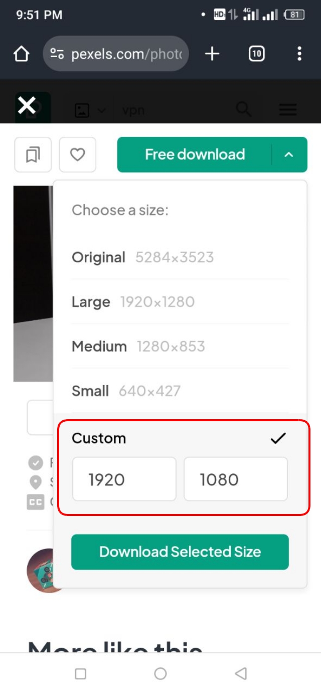 ইমেইজের Custom Size