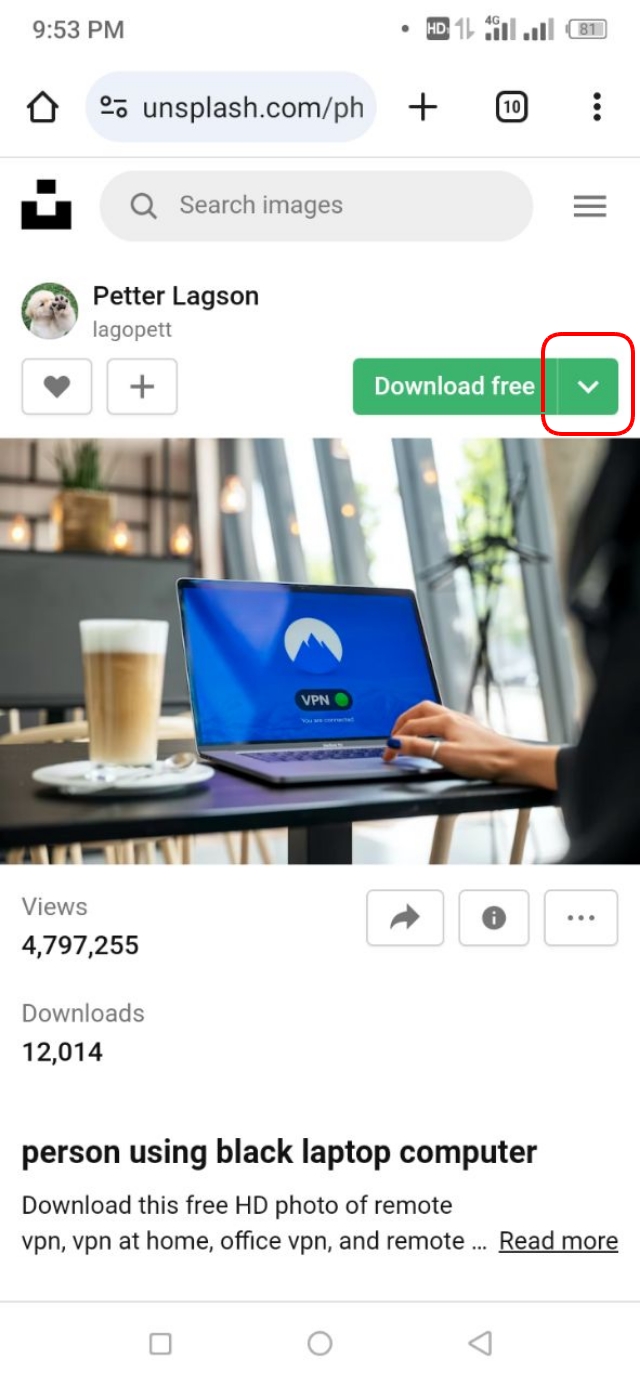 বিভিন্ন সাইজের ইমেজ ডাউনলোডের জন্য Arrow অপশনে ক্লিক