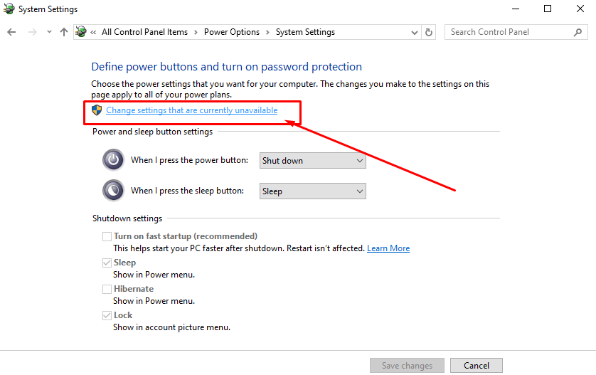 Change settings that are currently unavailable লিংকে ক্লিক করুন