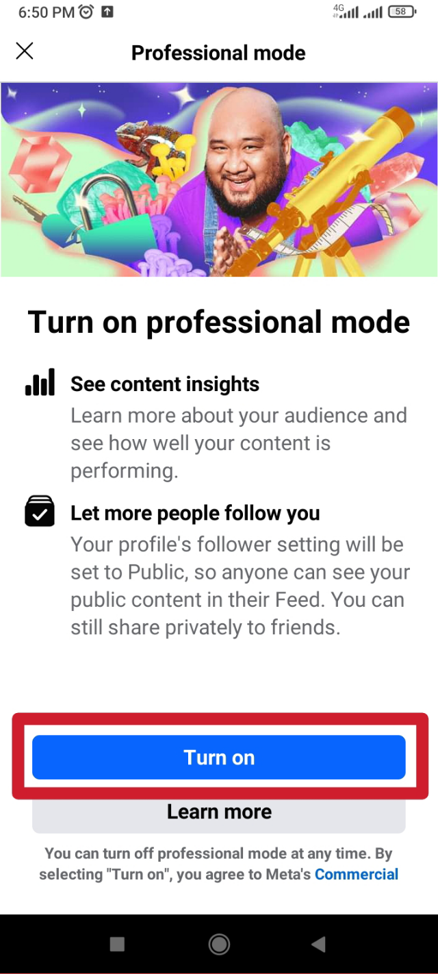 Turn on অপশনে ক্লিক করুন 