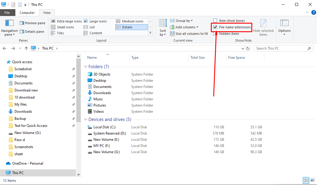 ফাইল এক্সটেনশন দেখার জন্য এখানে থাকা File name extensions বক্সে ক্লিক