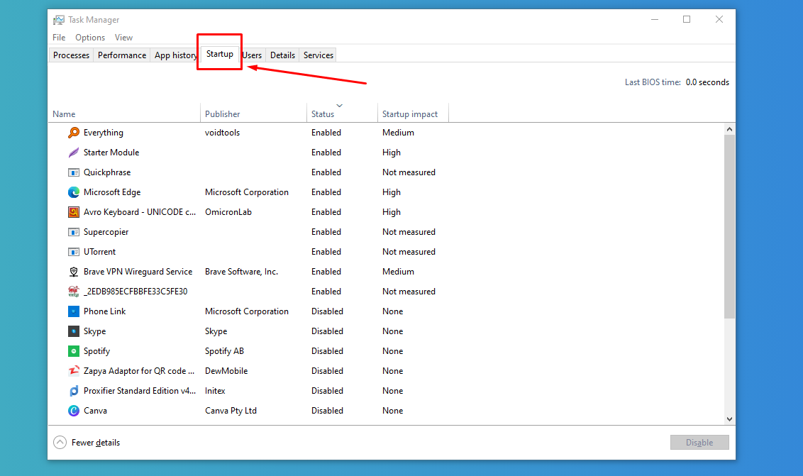 Task Manager থেকে Startup অপশন ট্যাবে ক্লিক