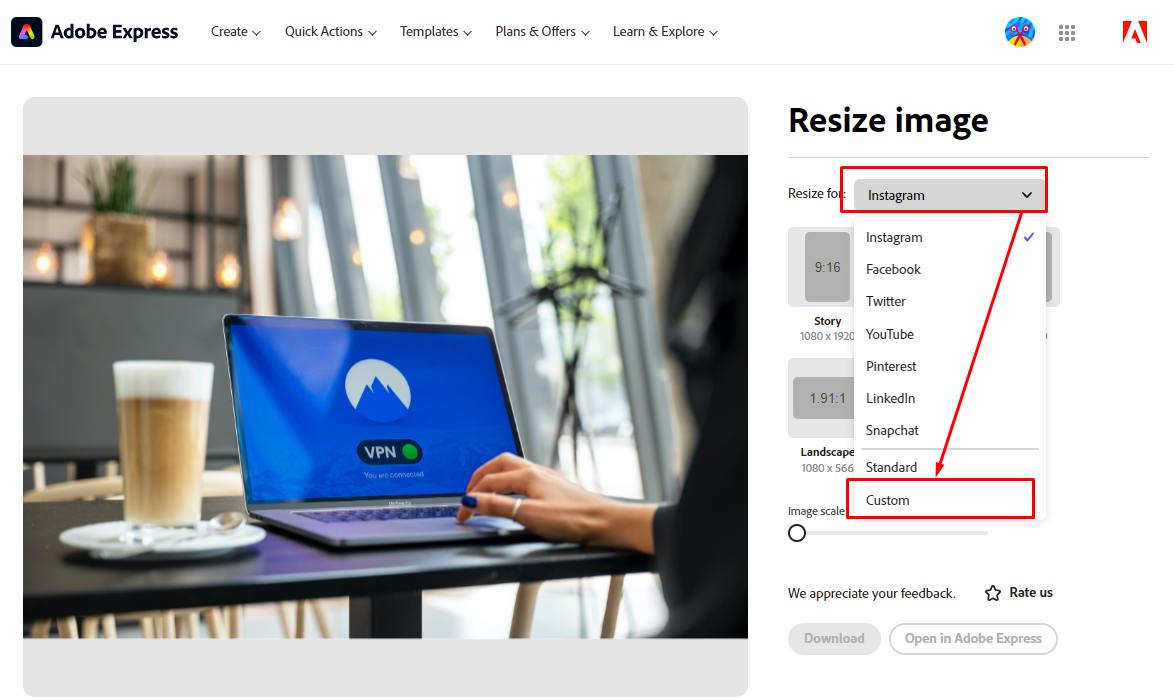Adobe Express Image Resizer দিয়ে Custom সাইজে রিসাইজ