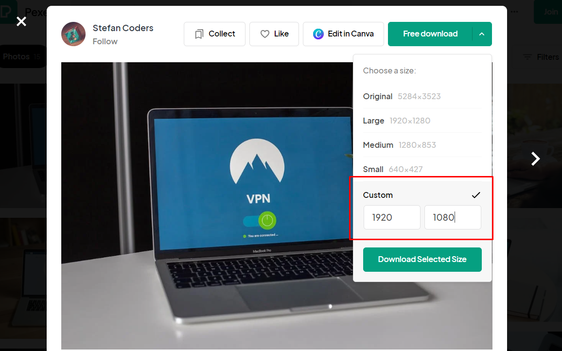 Custom অপশন সিলেক্ট এবং ইমেজ রিসাইজ