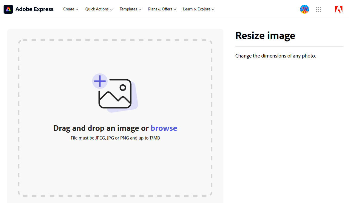 Adobe Express Image Resizer টুল
