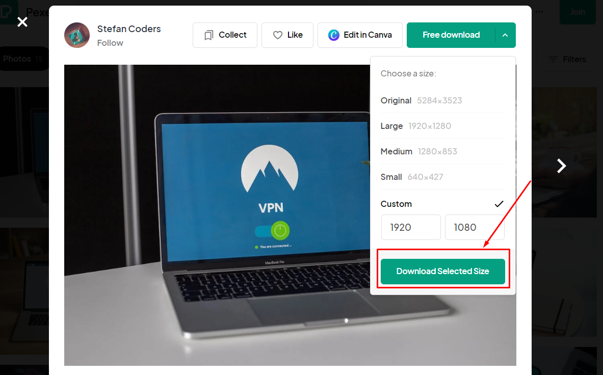 Download Selected ইমেইজ Size