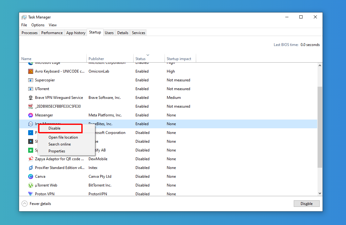 Startup Program কে Disable করার অপশন
