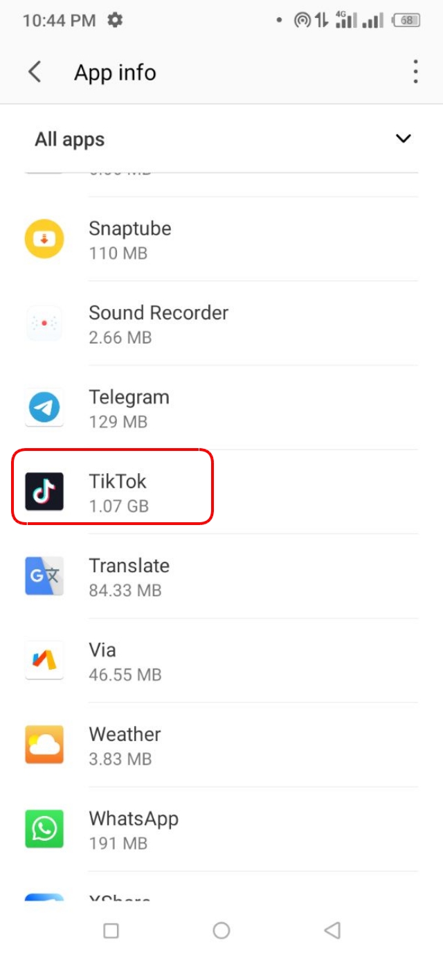 Apps Info অপশন থেকেও টিকটক অ্যাপটি বেছে নিন