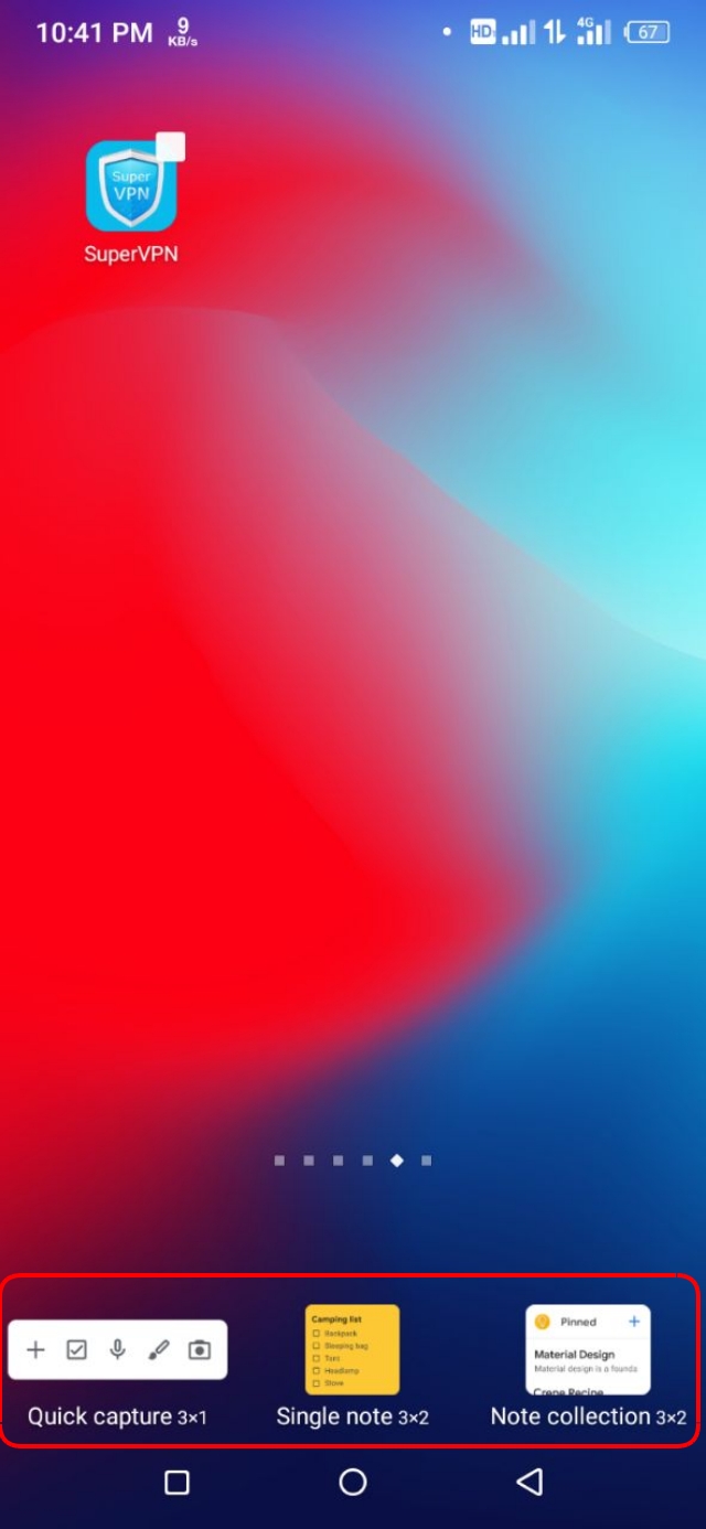 Google keep এর জন্য Widget সিলেক্ট