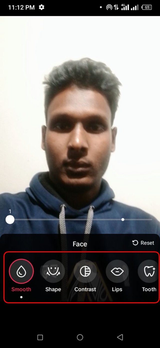 প্রত্যেকটি Beauty ক্যাটাগরি থেকে বিউটি লেভেল শূন্য করে দিন এবং টিকটকে ফিল্টার কমান