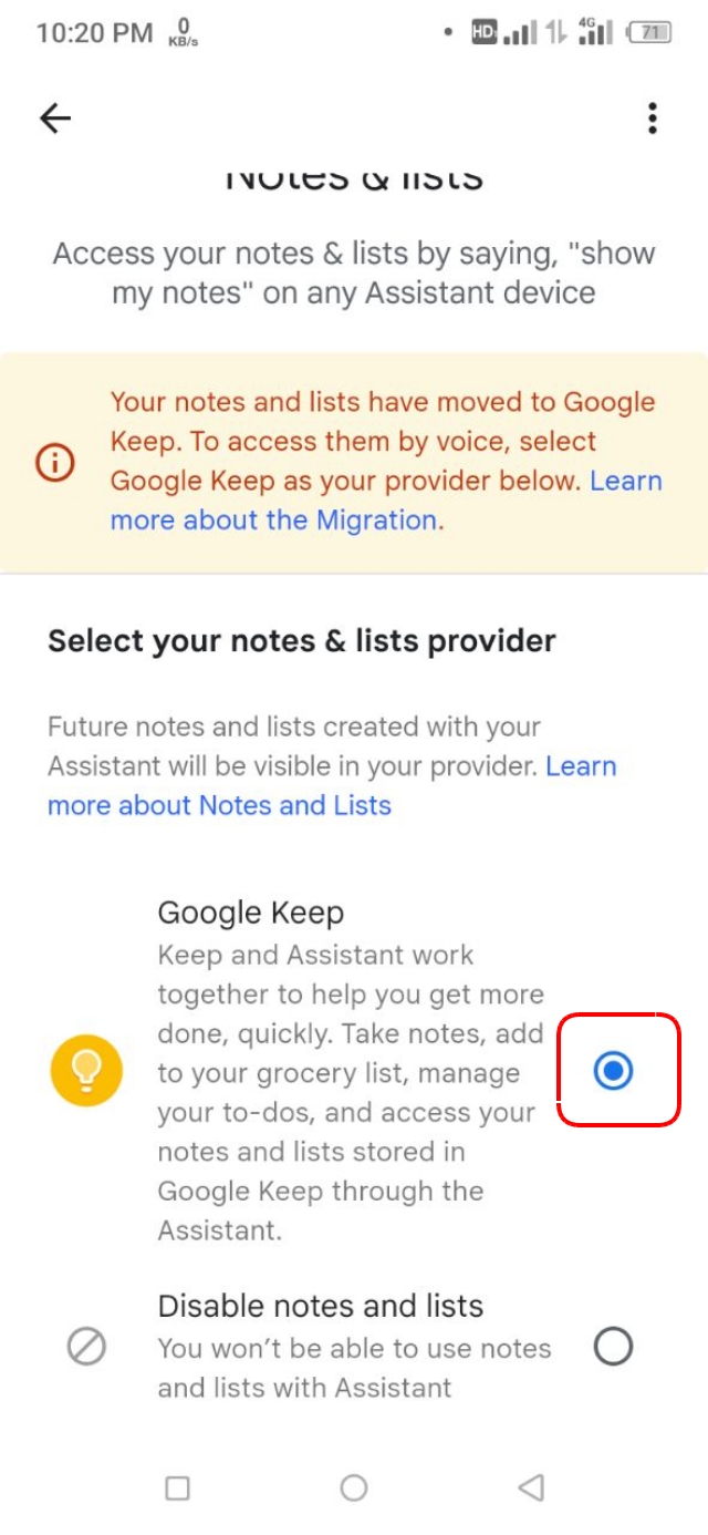 Google Keep সিলেক্ট