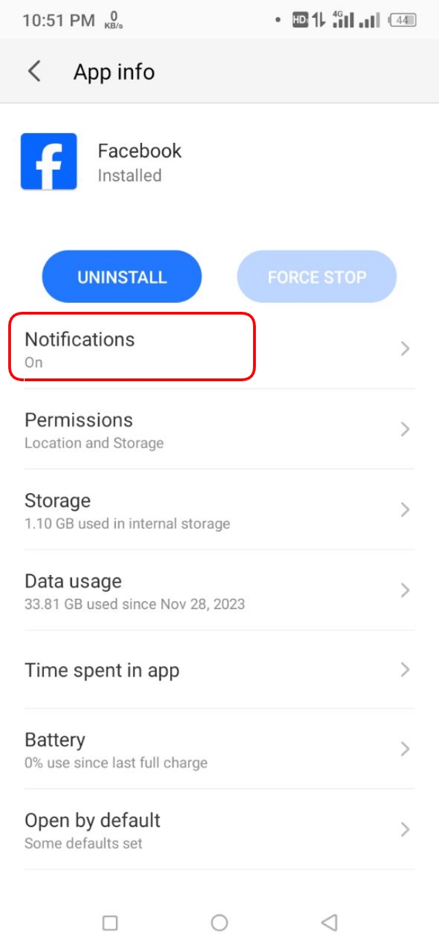 Notification অপশন