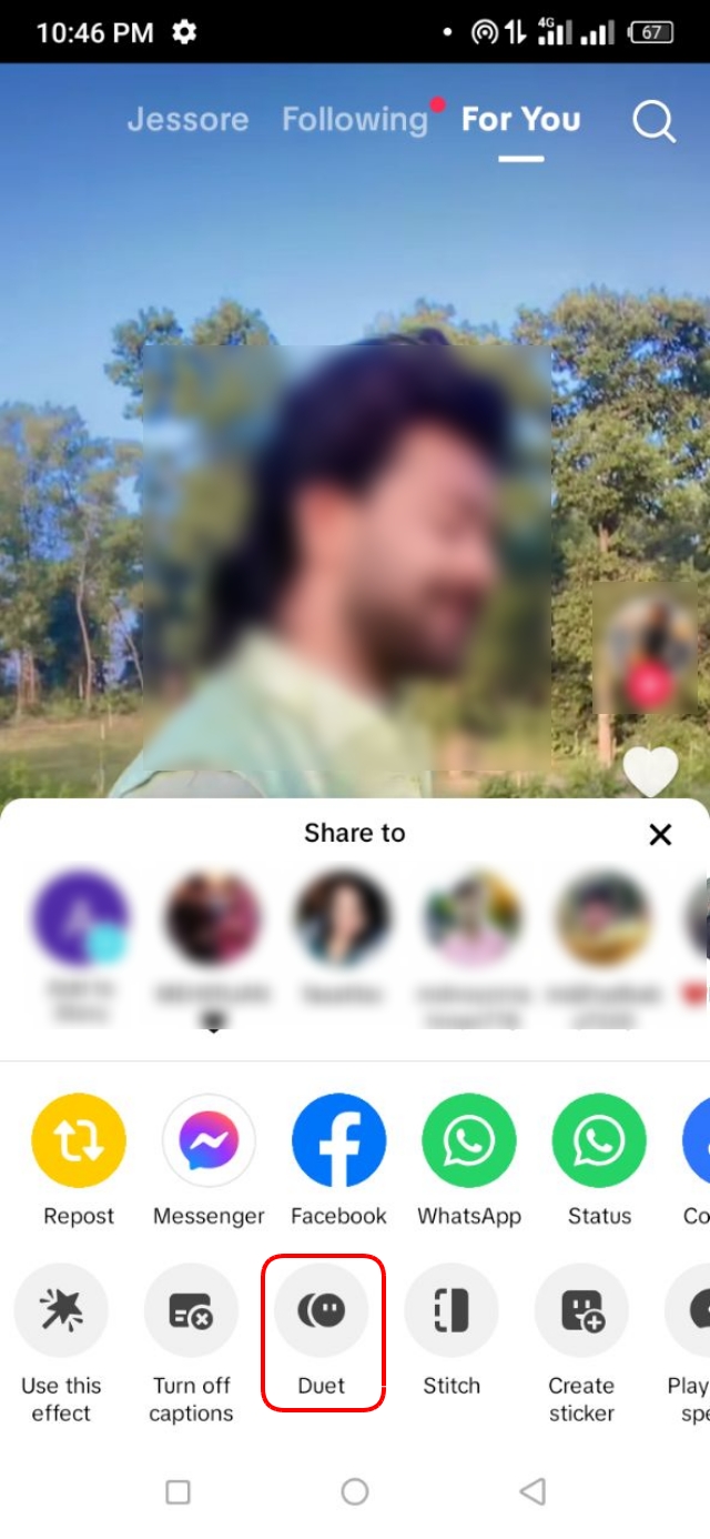 টিকটক অ্যাপের Share অপশনে গিয়ে Duet আইকনে ক্লিক