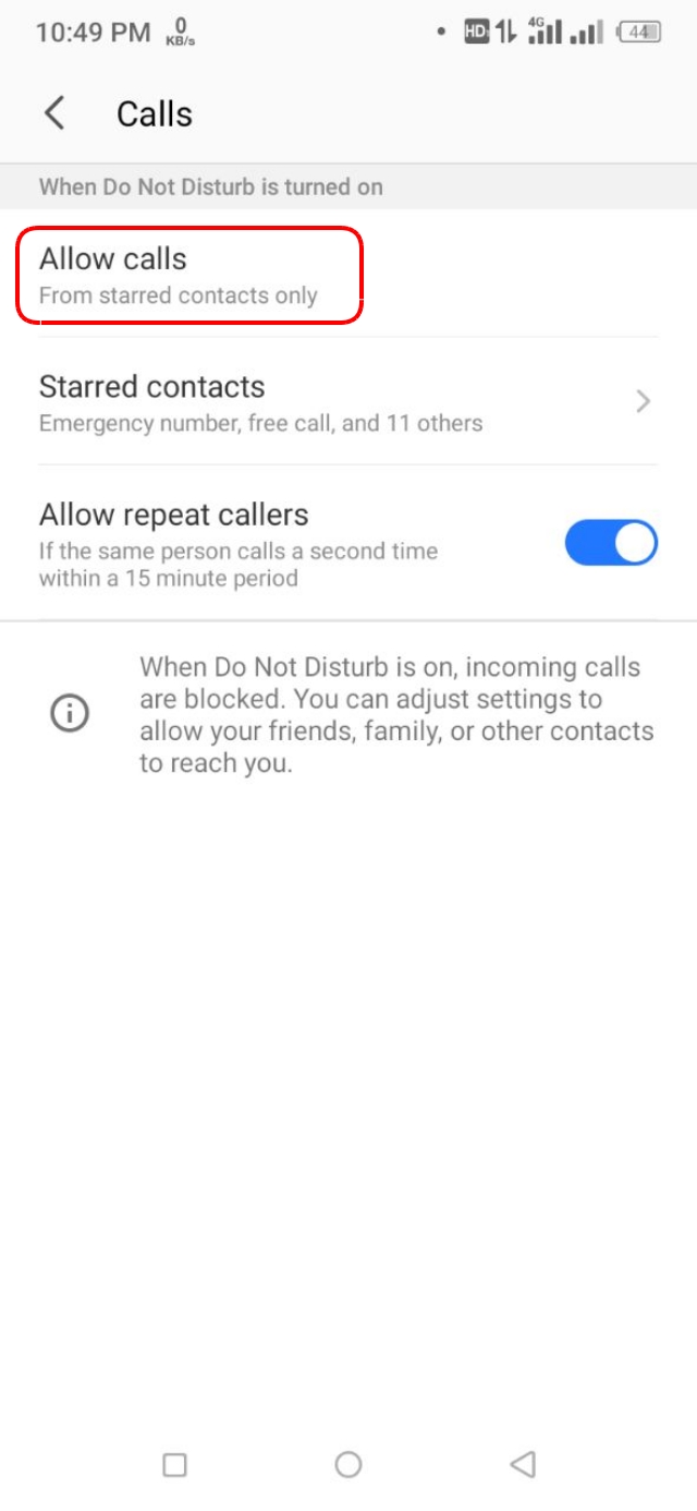 Allow calls অপশন