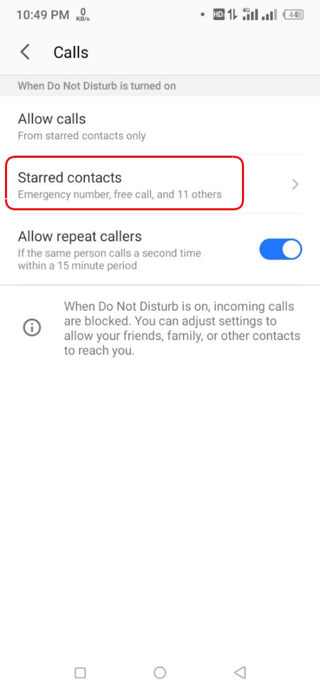 Starred contacts অপশন