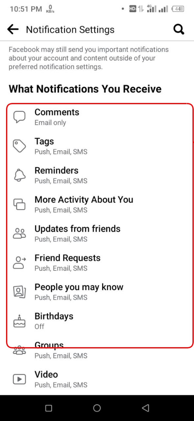 নোটিফিকেশন সেটিংস এ নির্দিষ্ট ক্যাটাগরির নোটিফিকেশন গুলো বন্ধ করার অপশন