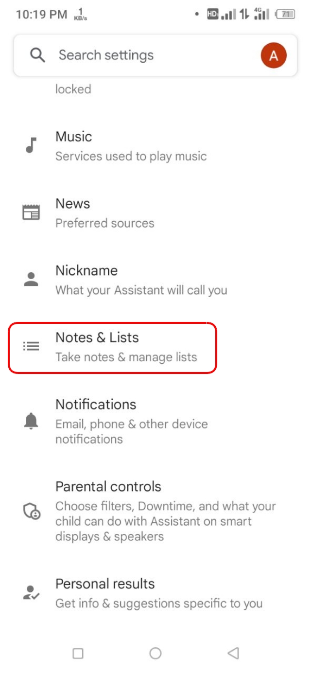 গুগল অ্যাপ এর Notes & Lists অপশন