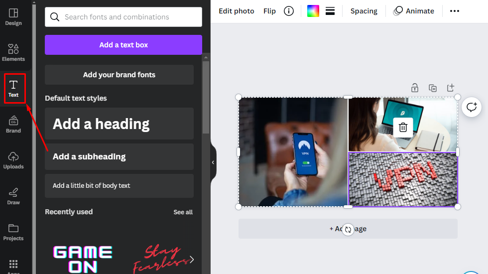 Collage টিতে Text এলিমেন্ট যোগ