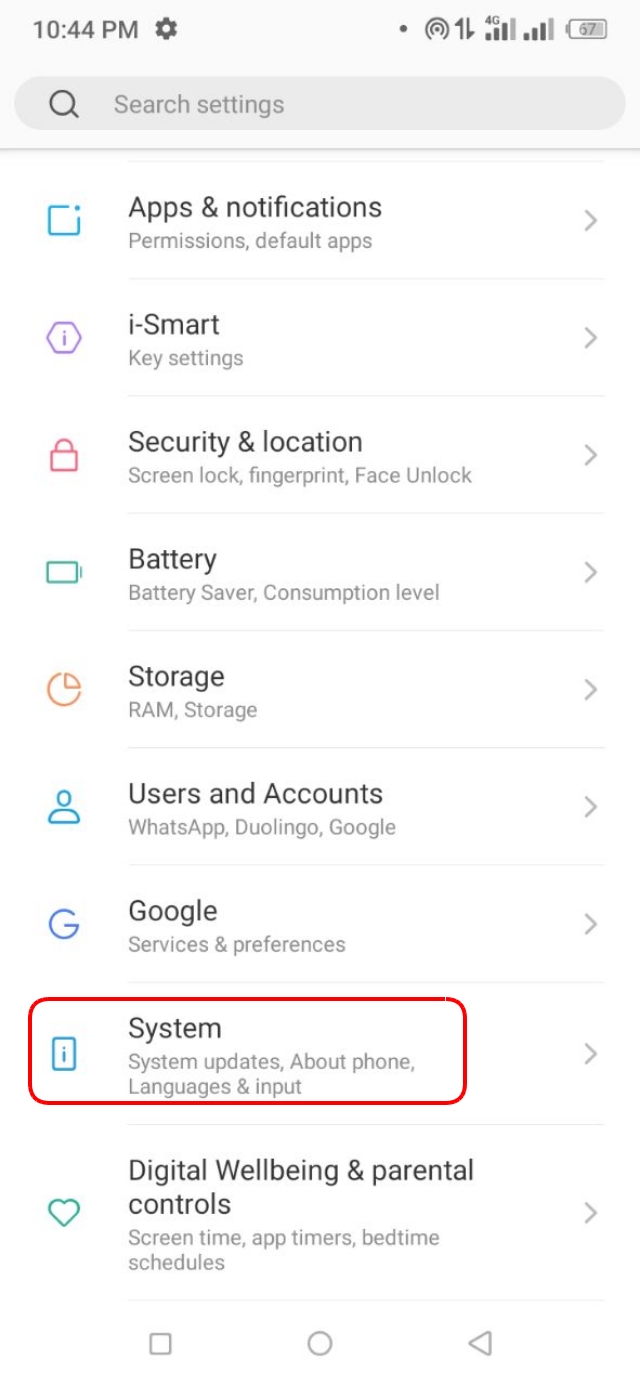 টিকটক অ্যাপের সমস্যা সমাধানে ফোনের Settings > System অপশনে যান