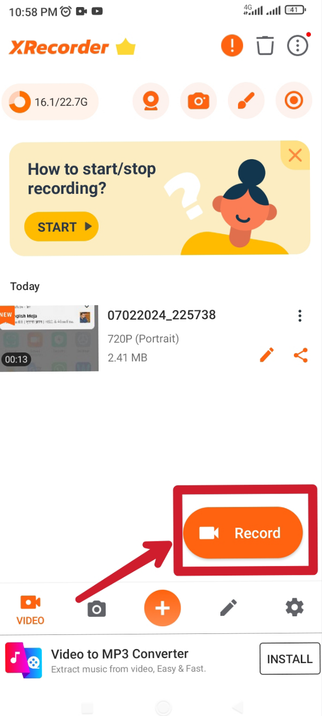 Record লেখা একটি আইকন পাবেন