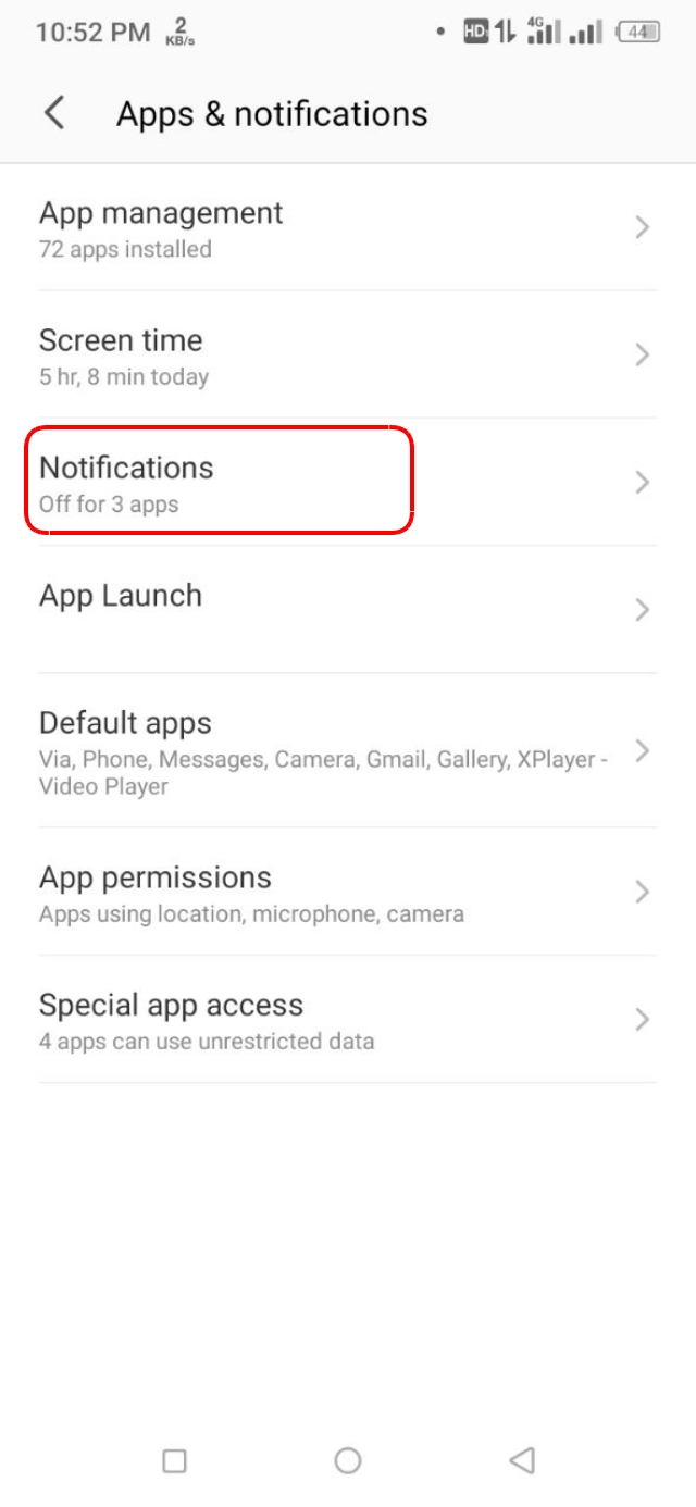 Notification অপশন