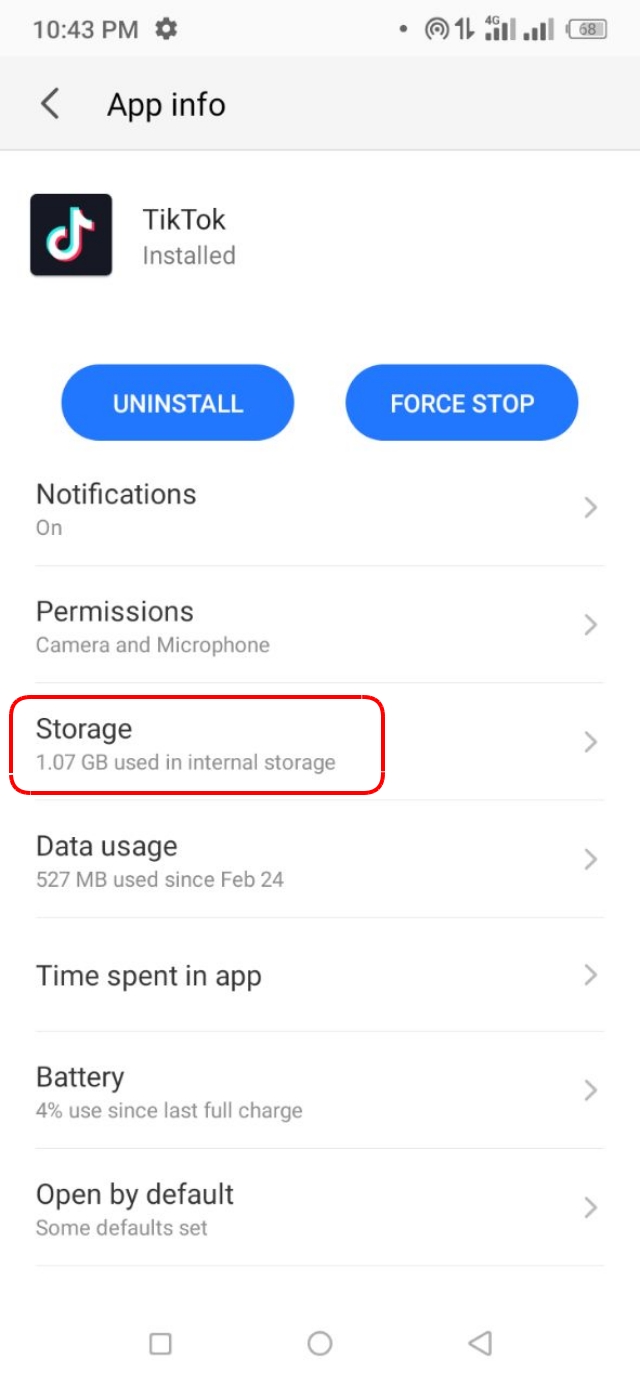টিকটক অ্যাপের Storage অপশন