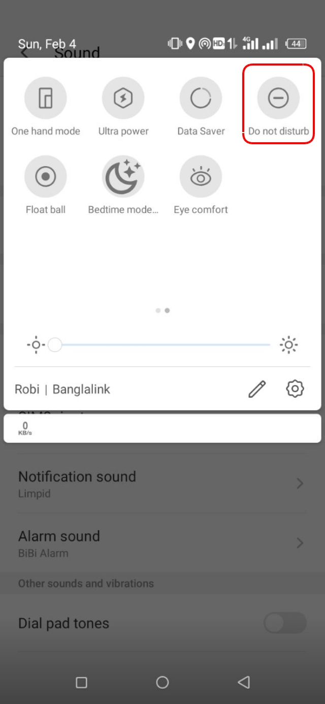 নোটিফিকেশন বার থেকে Do Not Disturb অপশন চালু