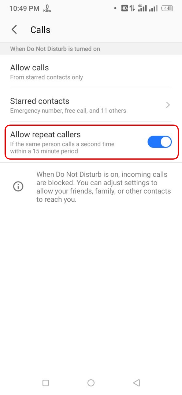 Allow repeat caller" এর অপশন