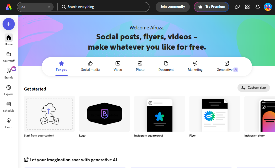 Adobe Express ওয়েবসাইট