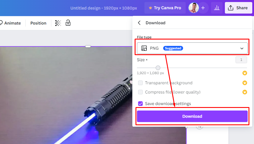 Download বাটনে ক্লিক করে Canva থেকে কনভার্ট করা ইমেইজ ডাউনলোড