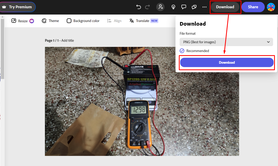 Adobe Express থেকে ইমেইজ ডাউনলোড