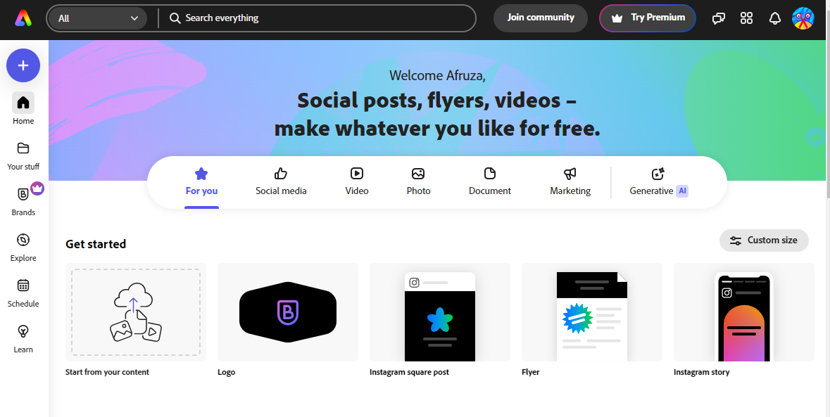 Adobe Express website