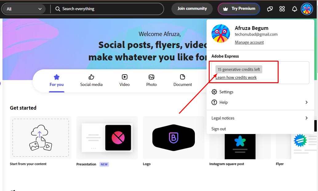 Adobe একাউন্টে Available থাকা ক্রেডিট