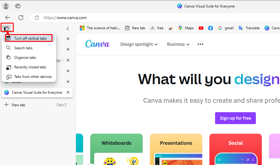 Edge থেকে Vertical Tabs অপশন বন্ধ করা