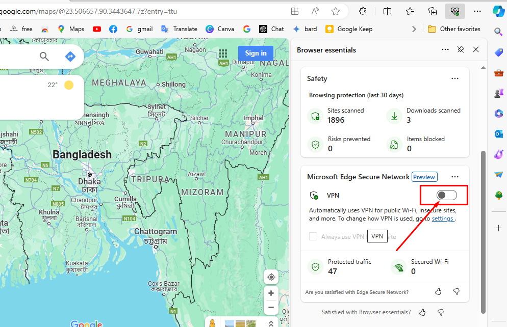 মাইক্রোসফট এডজ ব্রাউজার বিল্ট ইন ভিপিএন সেটিংস